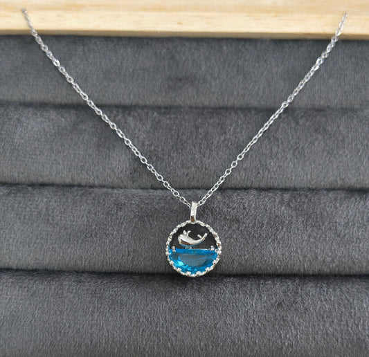 Antitarnish Silver Plated Ocean And Whale Pendant Necklace