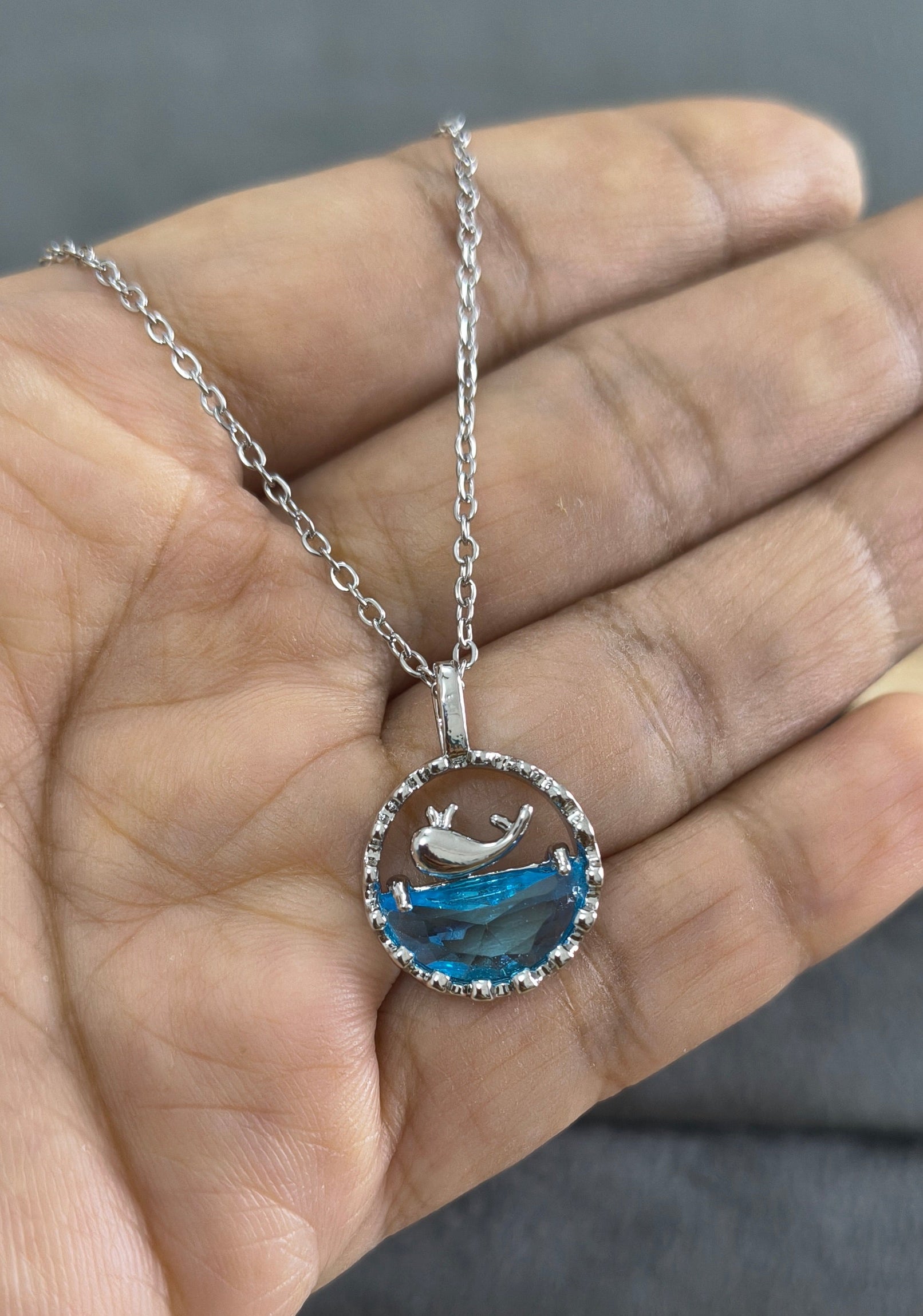 Antitarnish Silver Plated Ocean And Whale Pendant Necklace