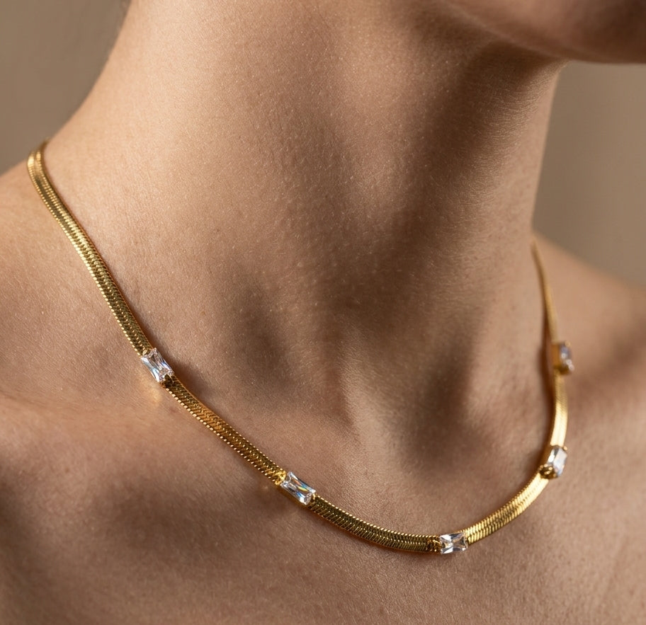 Antitarnish Snake Chain Sparkling Stones 18K Gold Plated