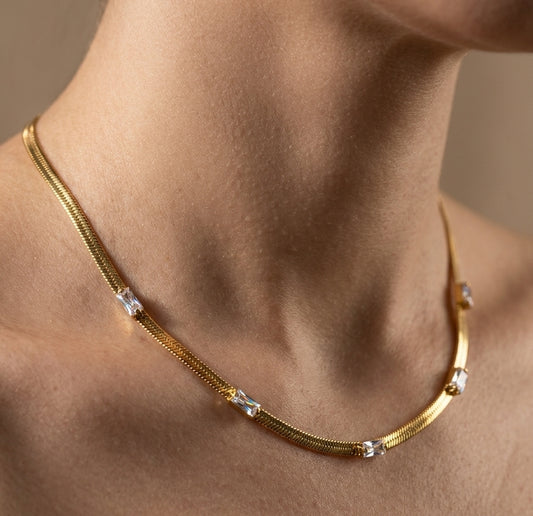 Antitarnish Snake Chain Sparkling Stones 18K Gold Plated