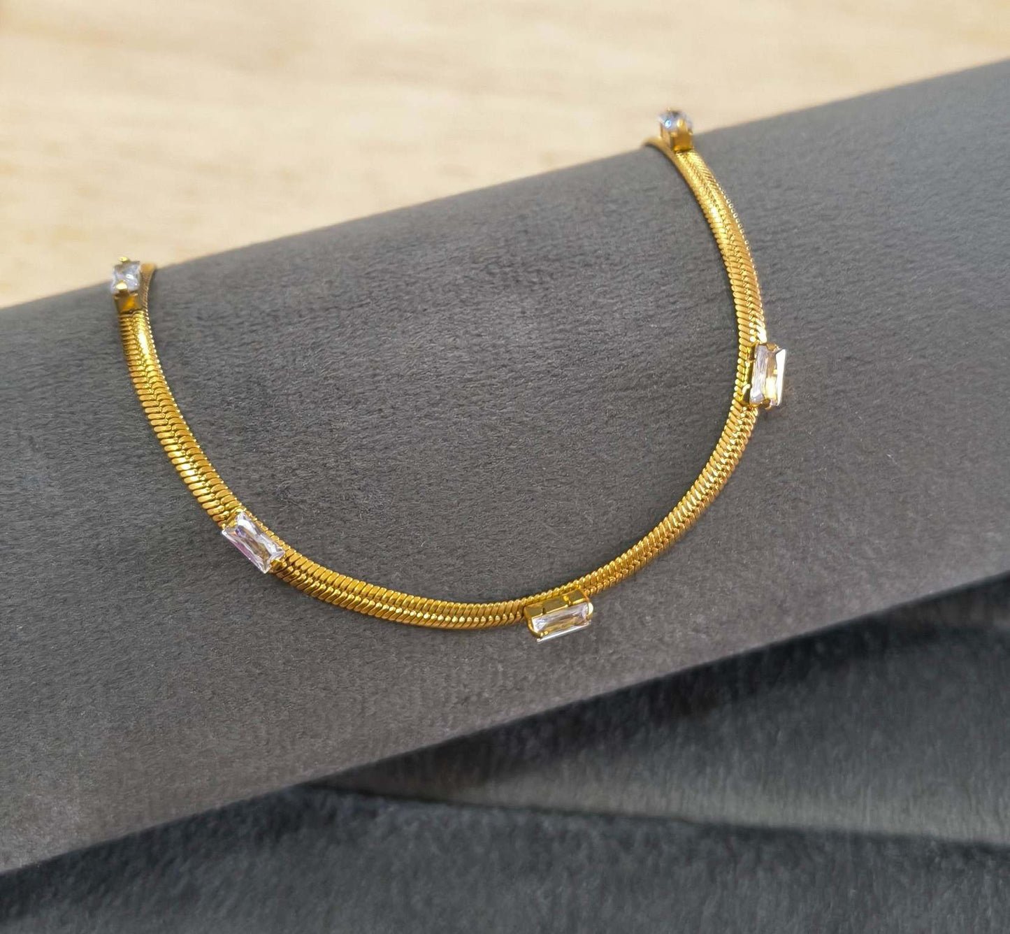 Antitarnish Snake Chain Sparkling Stones 18K Gold Plated