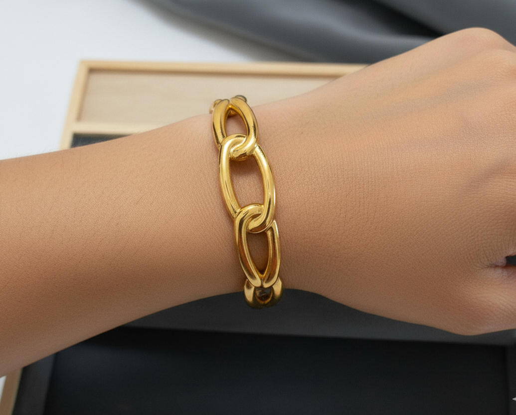 Antitarnish Solid Geometric Chain Bracelet 18K Gold Plated