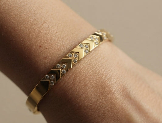 Antitarnish Sparkling Zircon Bangle Bracelet 18K Gold Plated