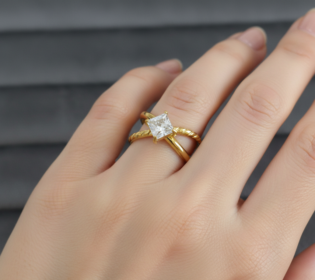 Antitarnish Square Solitaire Ring 18K Gold Plated Adjustable