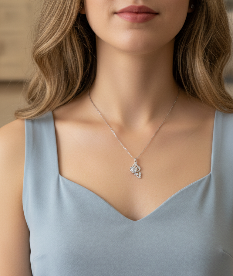 Antitarnish Stone Studded Butterfly Pendant Necklace