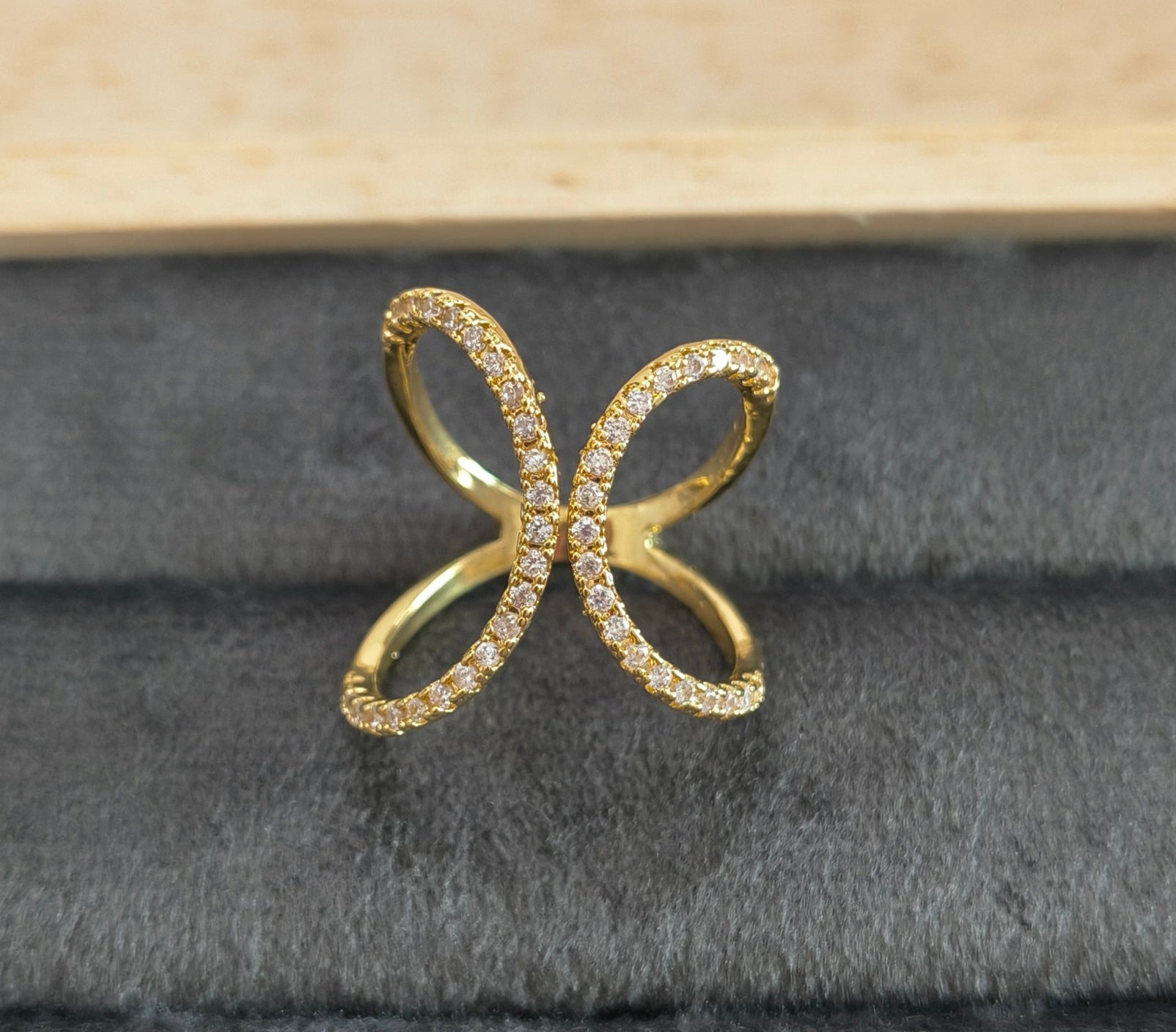 Antitarnish Stone Studded Infinity Ring 18K Gold Plated Adjustable