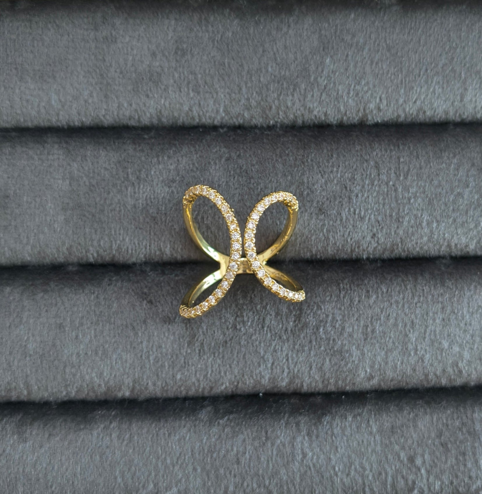 Antitarnish Stone Studded Infinity Ring 18K Gold Plated Adjustable