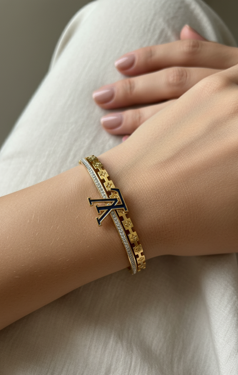 Antitarnish Stone Studded LV Babysize Bracelet 18K Gold Plated