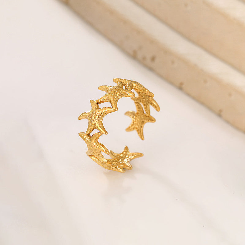 Antitarnish Stylish Starfish Open Ring 18K Gold Plated