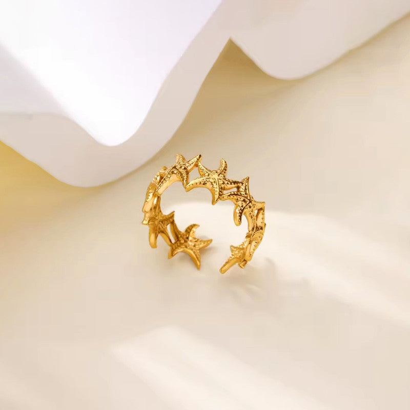 Antitarnish Stylish Starfish Open Ring 18K Gold Plated
