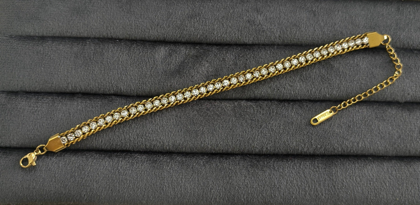 Antitarnish Stylish Zircon Chain Bracelet 18K Gold Plated