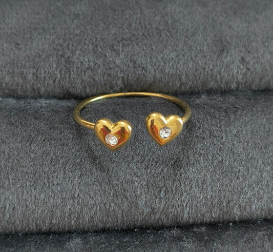 Antitarnish Tiny Hearts Open Ring 18K Gold Plated