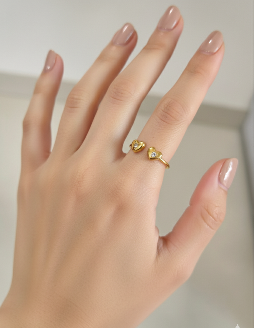 Antitarnish Tiny Hearts Open Ring 18K Gold Plated