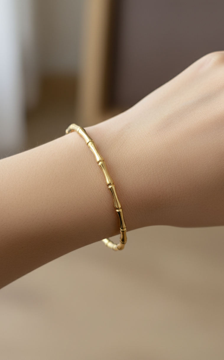 Antitarnish Trendy Bamboo Bangle Bracelet 18K Gold Plated