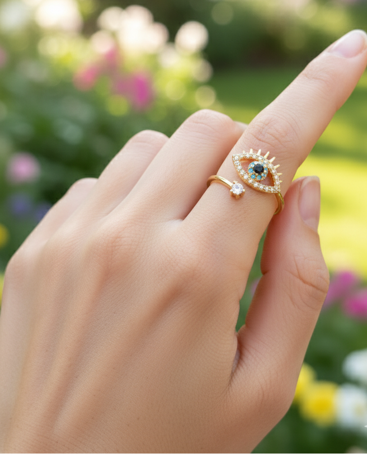 Antitarnish Trendy Evil Eye Ring 18K Gold Plated
