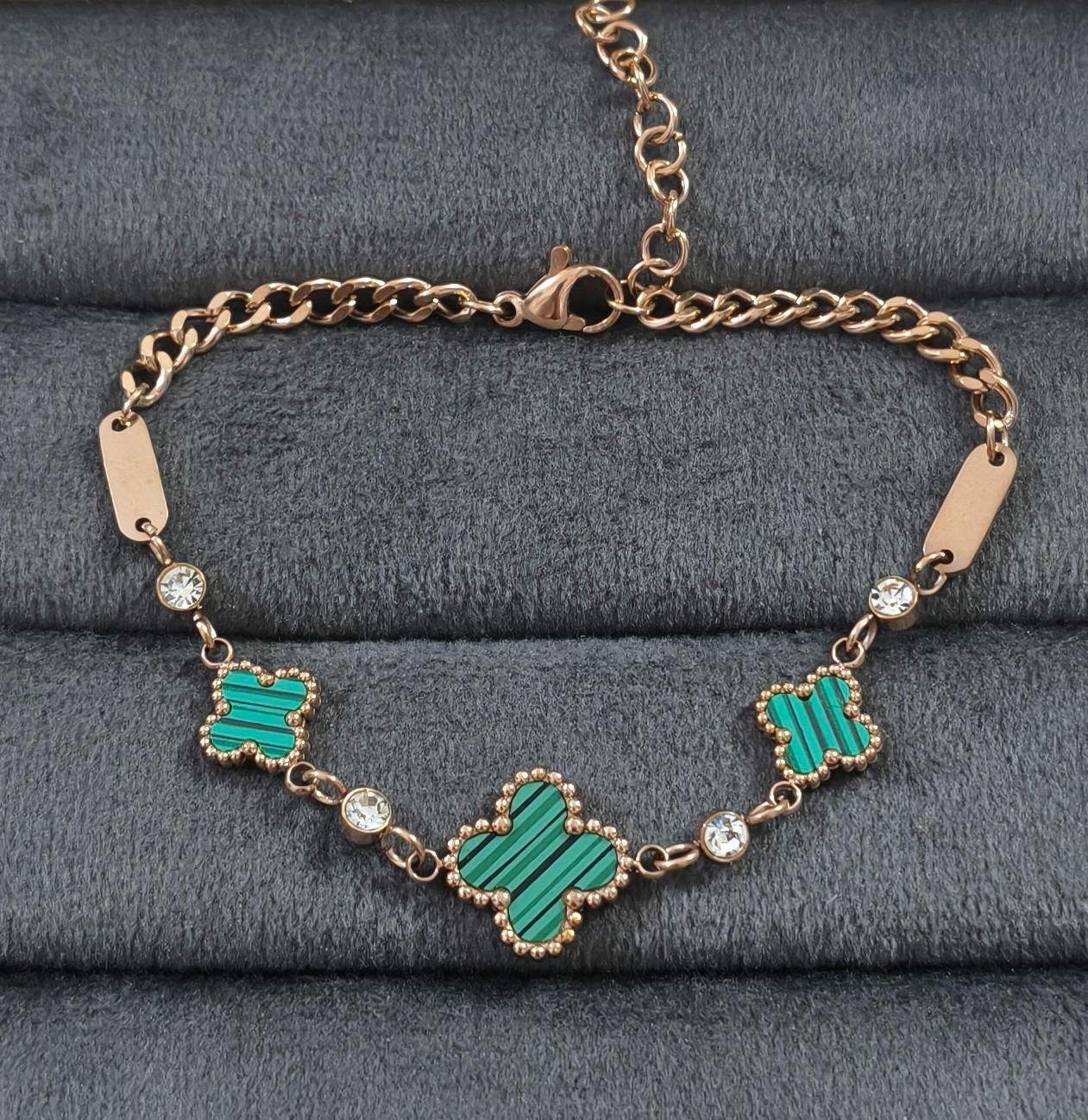 Antitarnish Trendy Rosegold Green Clover Chain Bracelet