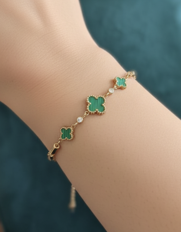 Antitarnish Trendy Rosegold Green Clover Chain Bracelet