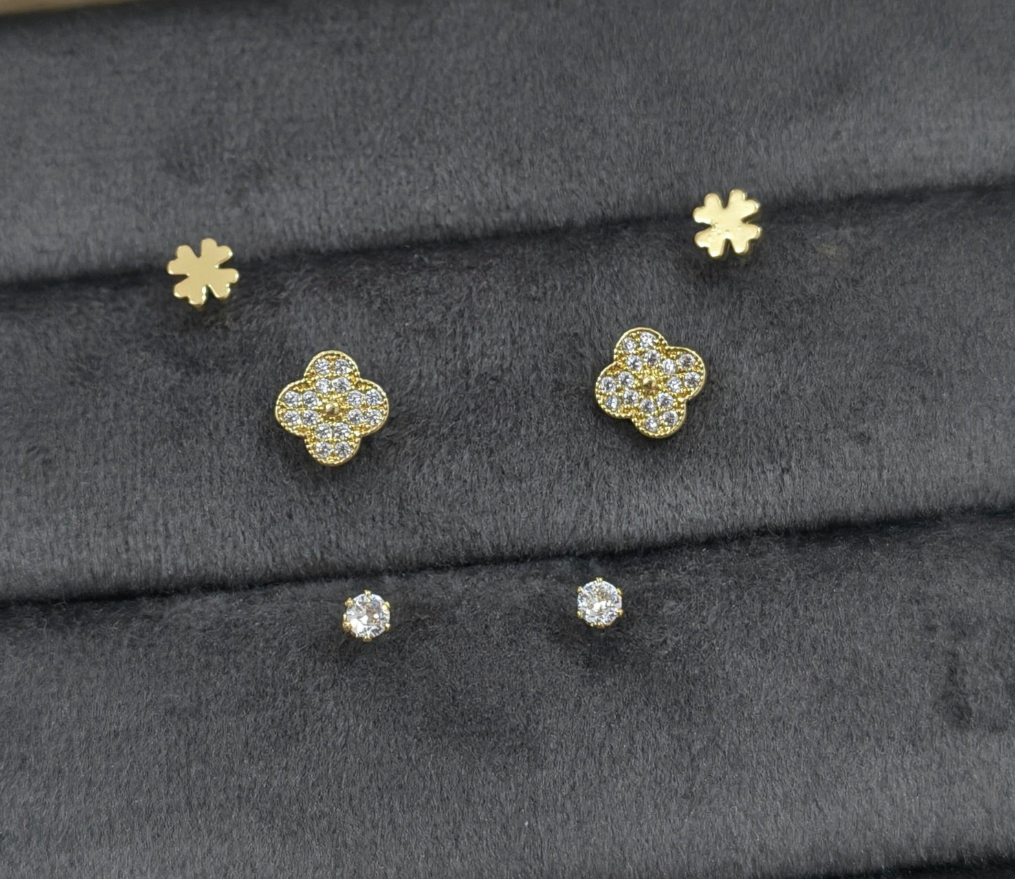 Antitarnish Trendy Studs And Clover Earrings Set Of 3 Pairs