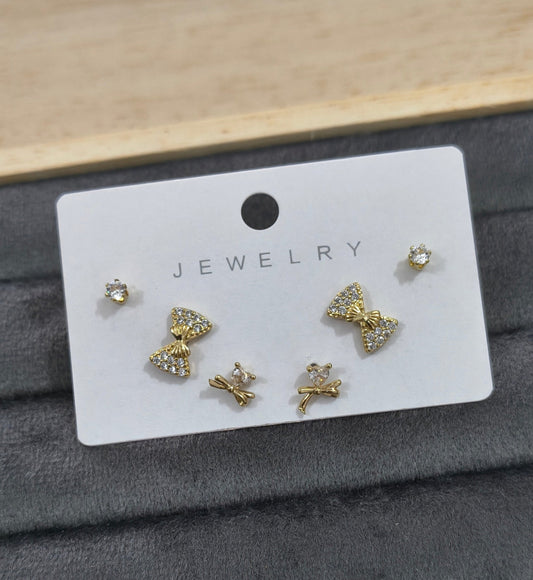 Antitarnish Trendy Studs And Bow Earrings Set Of 3 Pairs
