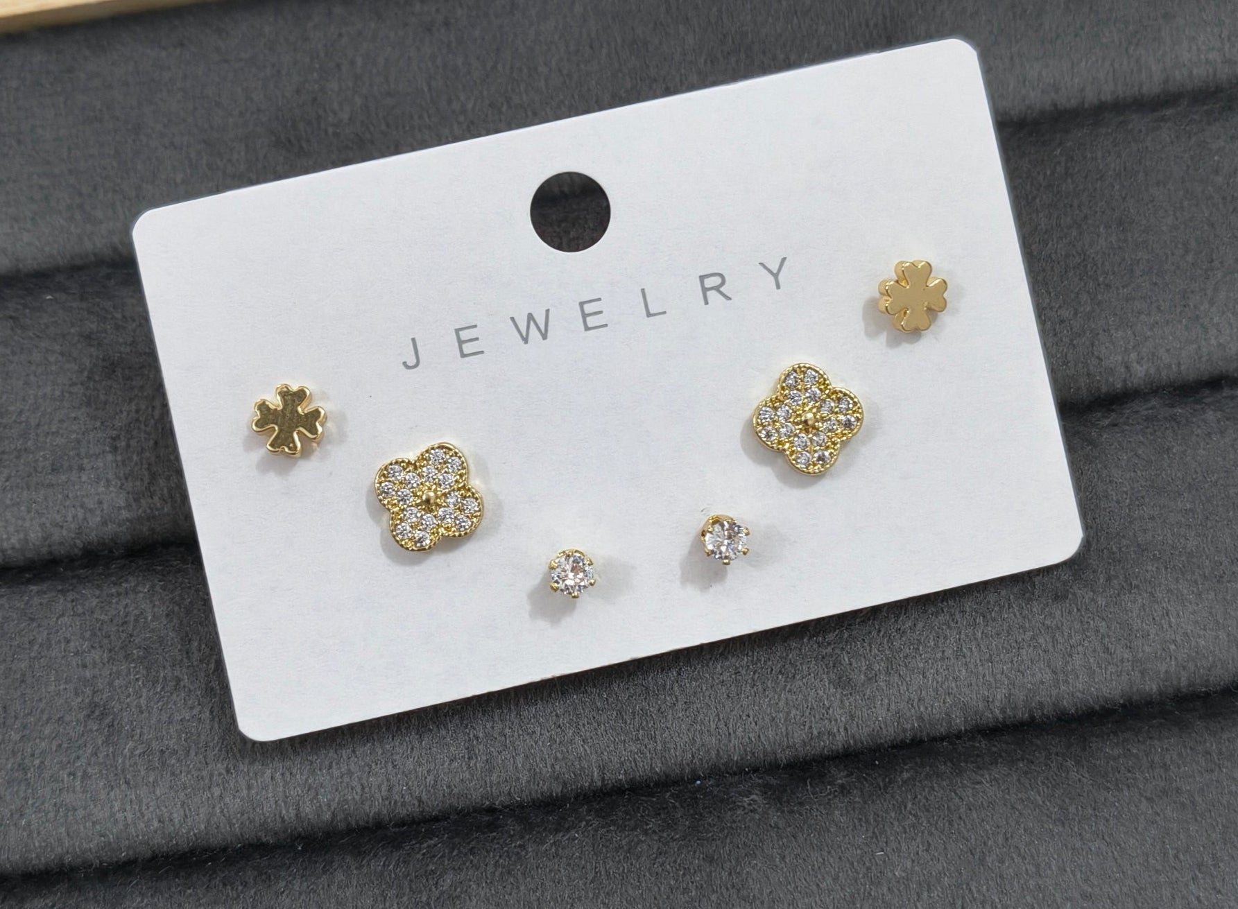 Antitarnish Trendy Studs And Clover Earrings Set Of 3 Pairs