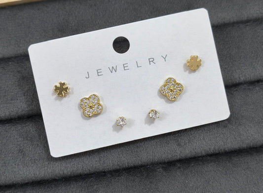 Antitarnish Trendy Studs And Clover Earrings Set Of 3 Pairs