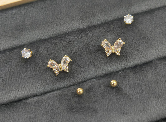 Antitarnish Trendy Studs And Dainty Butterfly Earrings Set Of 3 Pairs