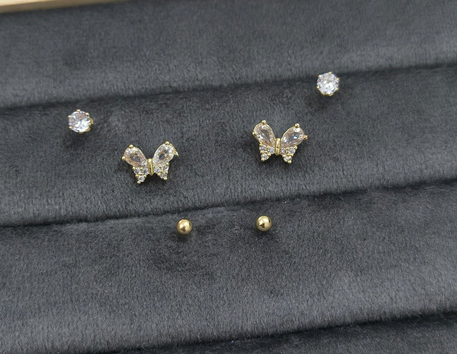 Antitarnish Trendy Studs And Dainty Butterfly Earrings Set Of 3 Pairs