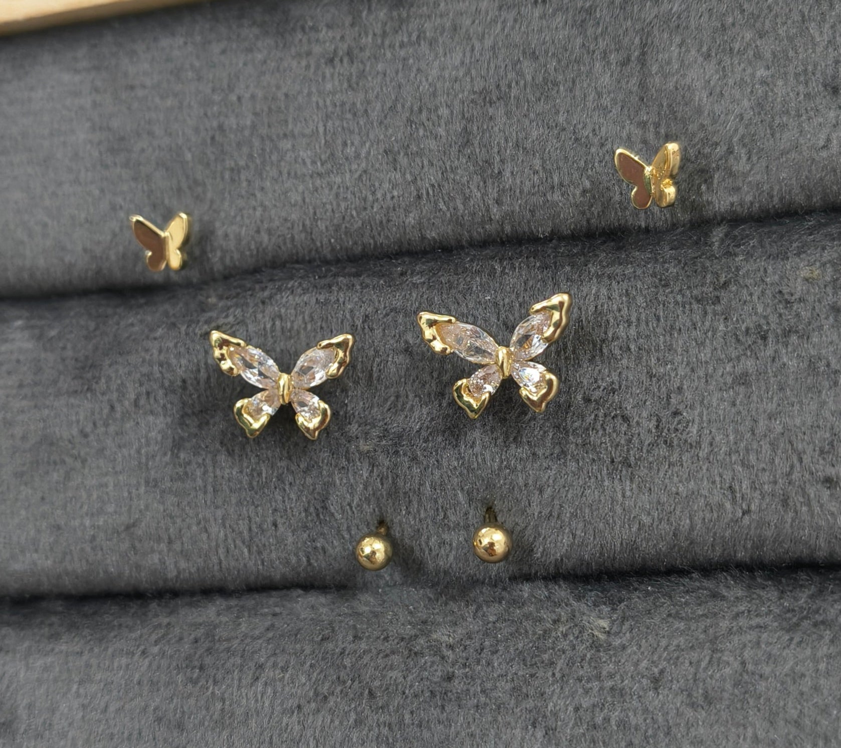 Antitarnish Trendy Studs And Shiny Butterfly Earrings Set Of 3 Pairs