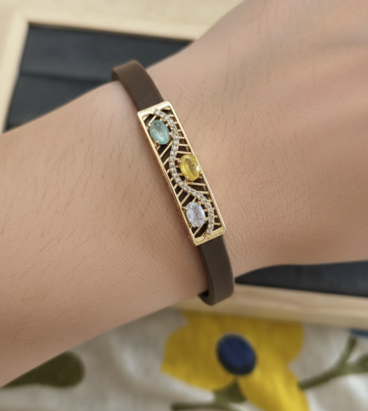 Antitarnish Trendy Unisex Brown Silicon Bracelet 18K Gold Plated