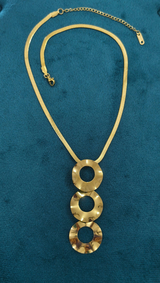 Antitarnish Triple Circle Pendant Snake Chain Necklace