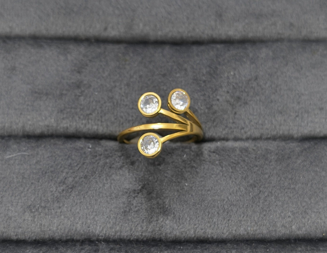 Antitarnish Triple Diamond Ring 18K Gold Plated