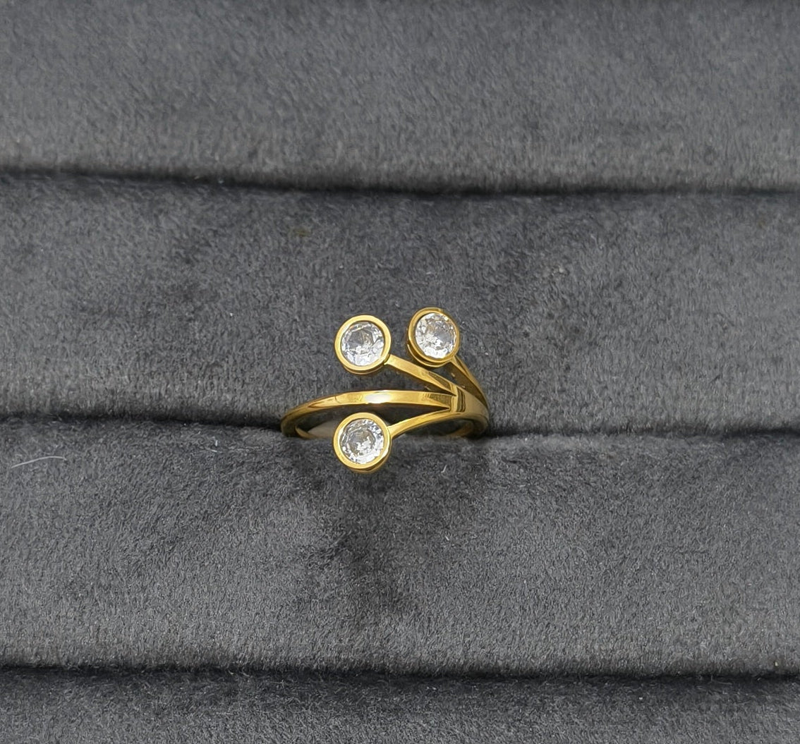 Antitarnish Triple Diamond Ring 18K Gold Plated