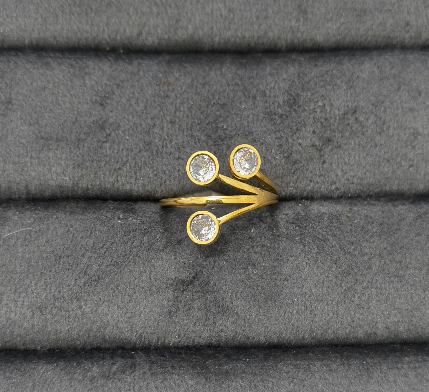 Antitarnish Triple Diamond Ring 18K Gold Plated