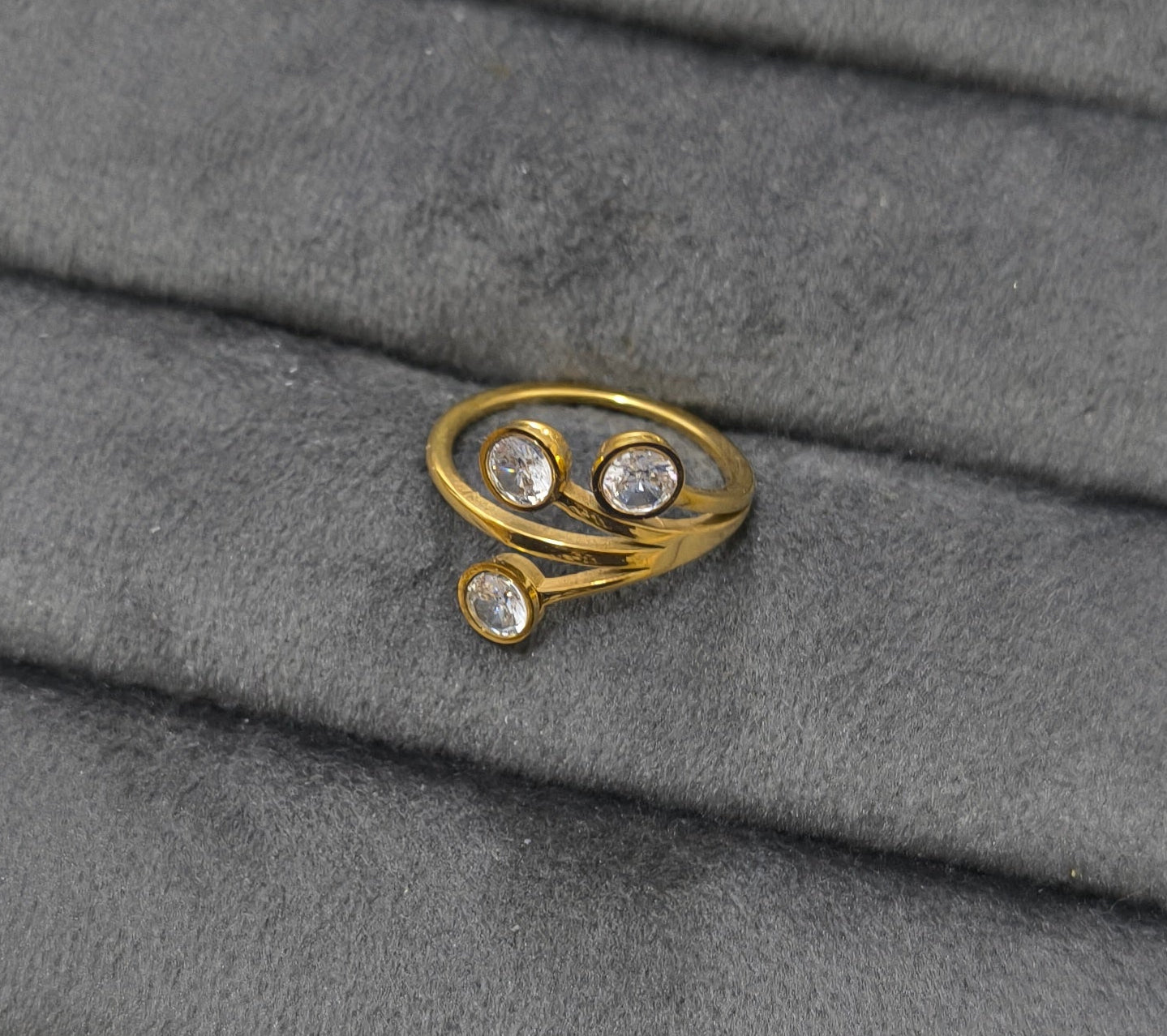 Antitarnish Triple Diamond Ring 18K Gold Plated