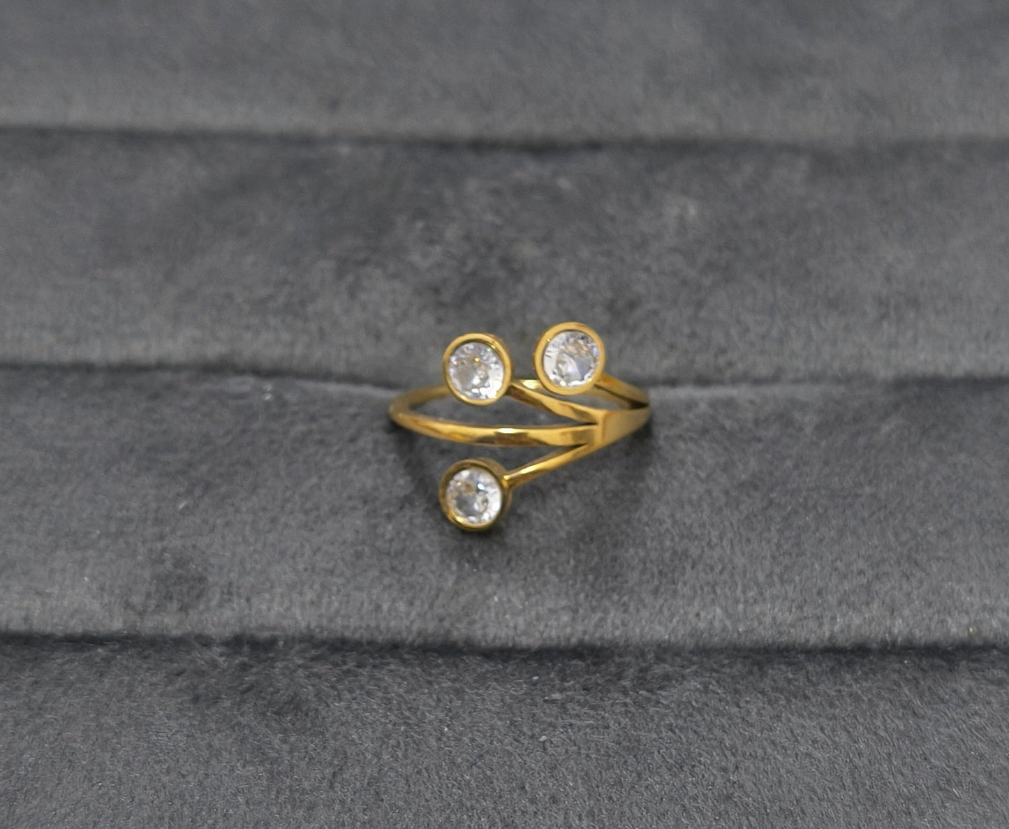 Antitarnish Triple Diamond Ring 18K Gold Plated