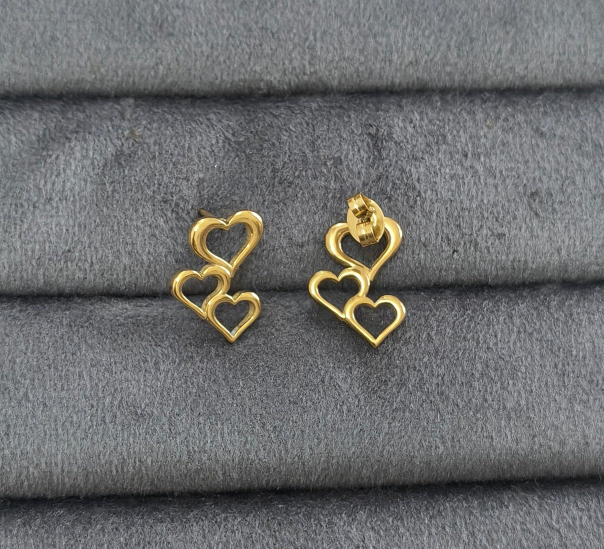 Antitarnish Triple Heart Stud Earrings 18K Gold Plated