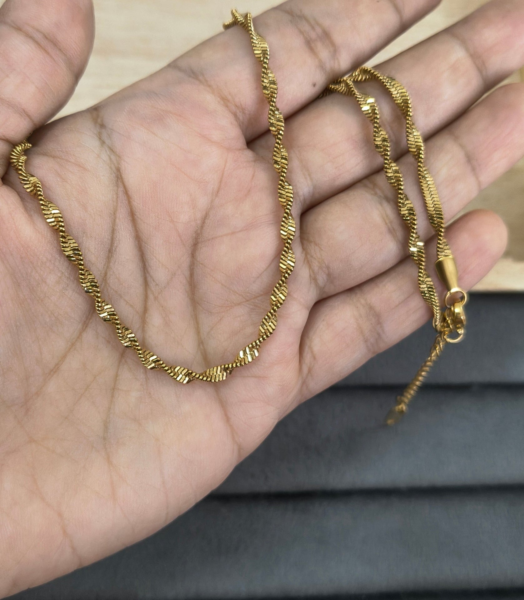 Antitarnish Twisted Snake Chain Necklace 18K Gold Plated