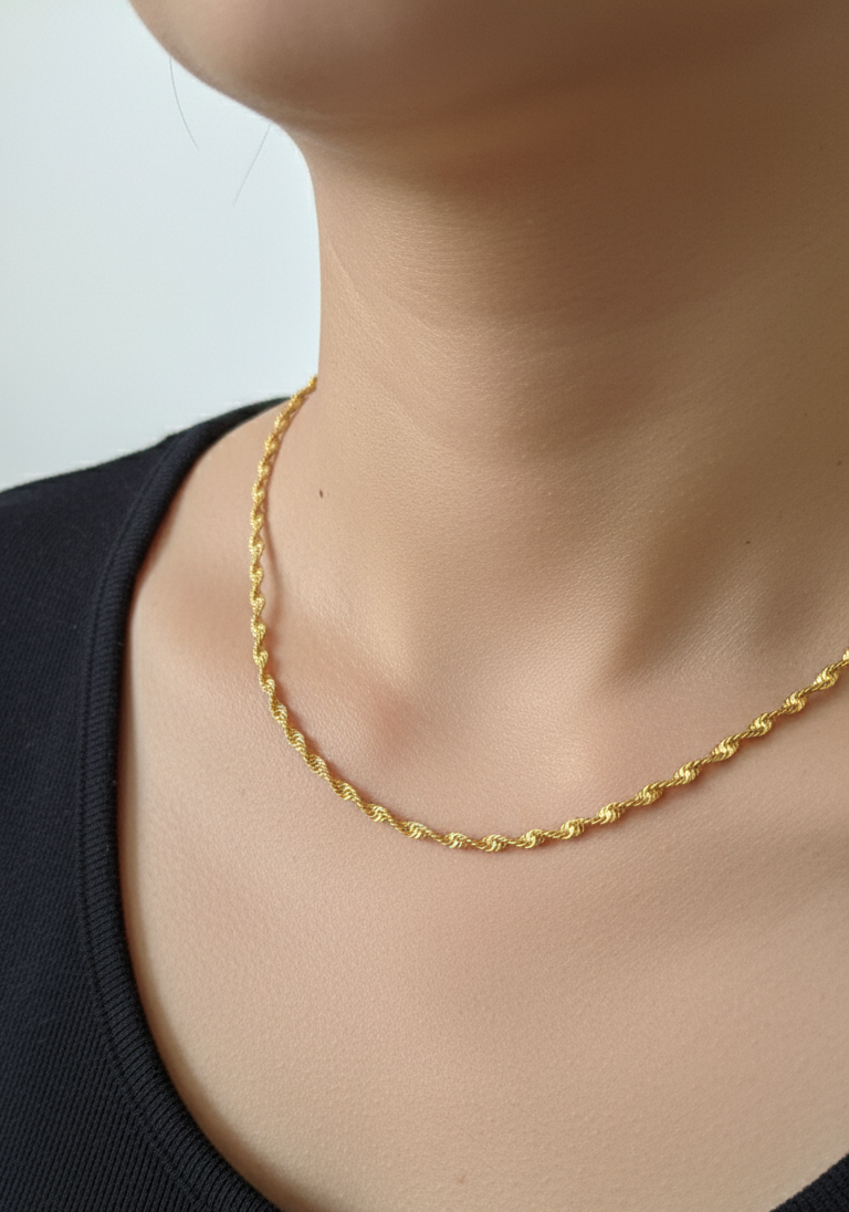 Antitarnish Twisted Snake Chain Necklace 18K Gold Plated
