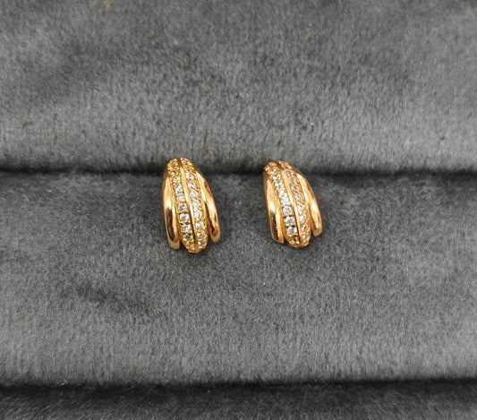 Antitarnish Two Line Stone Studded Studs Rosegold Earrings