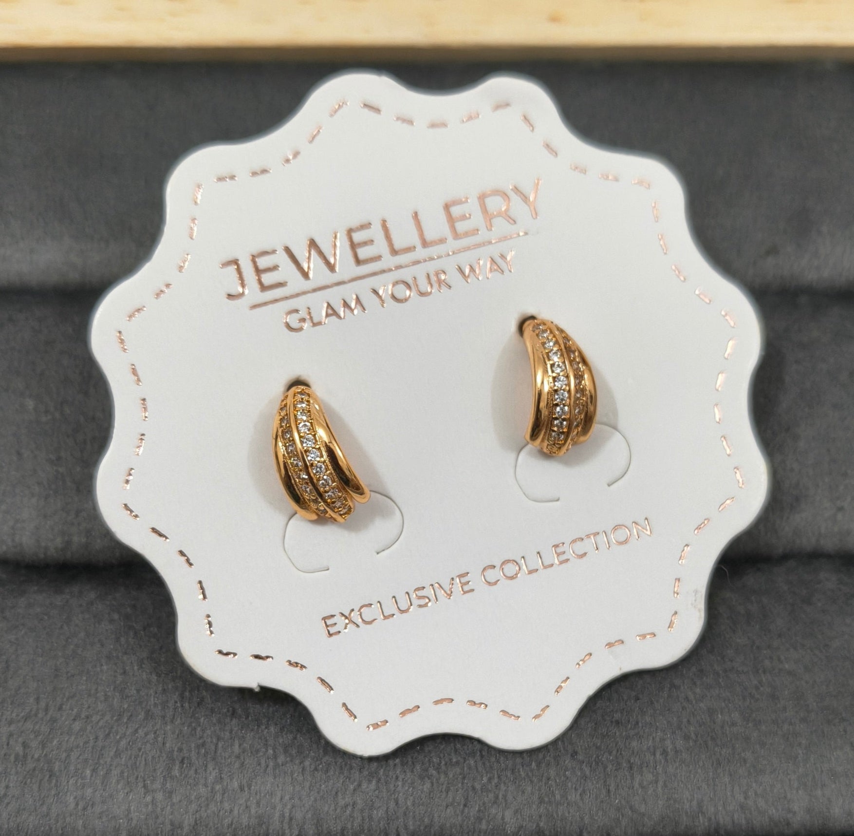 Antitarnish Two Line Stone Studded Studs Rosegold Earrings