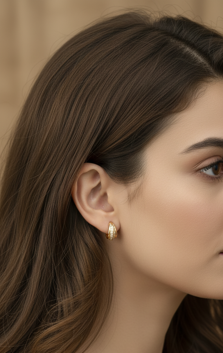 Antitarnish Two Line Stone Studded Studs Rosegold Earrings