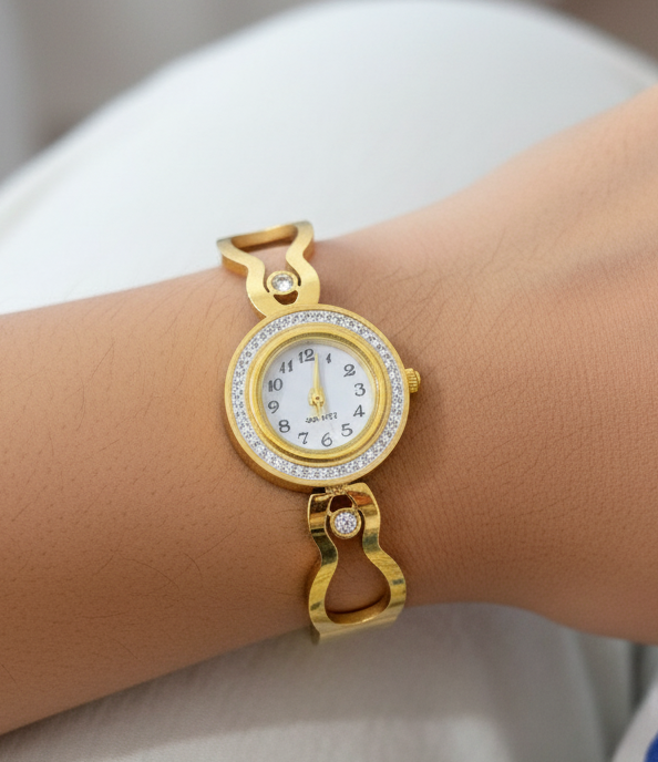 Antitarnish Two Stone Style Bracelet Watch 18K Gold Plated