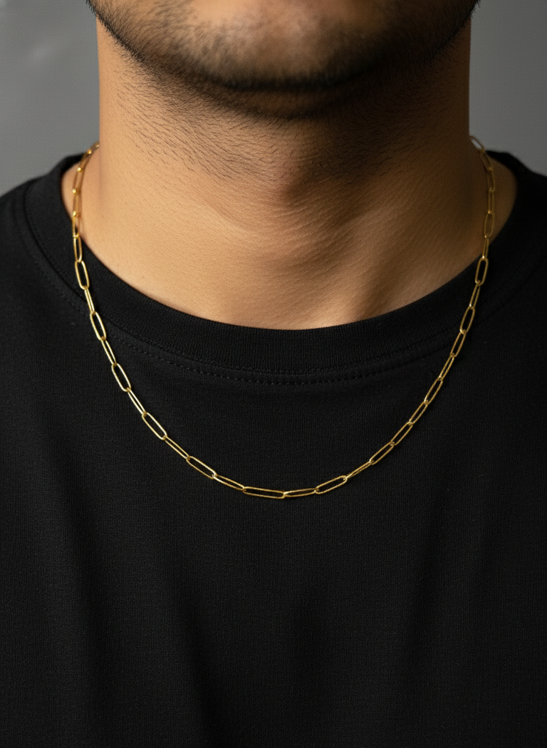 Antitarnish Unisex 4mm Paperclip Chain 18K Gold Plated