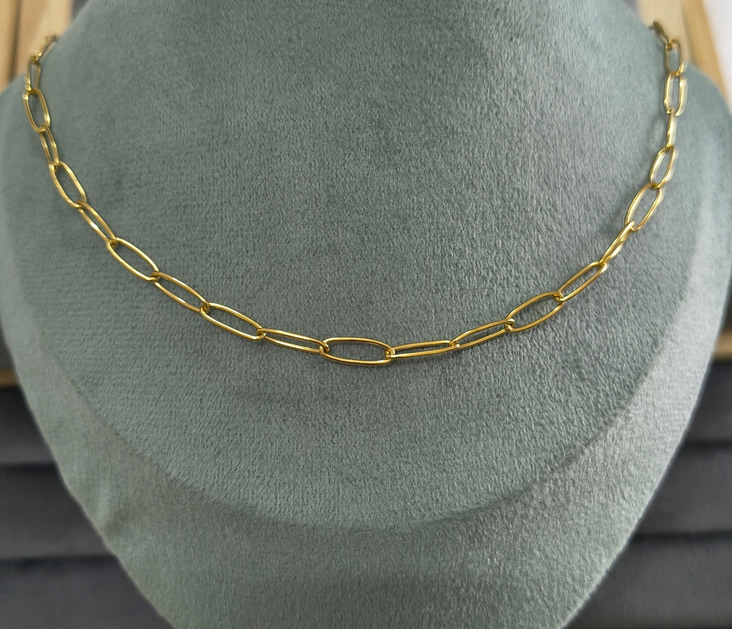 Antitarnish Unisex 4mm Paperclip Chain 18K Gold Plated