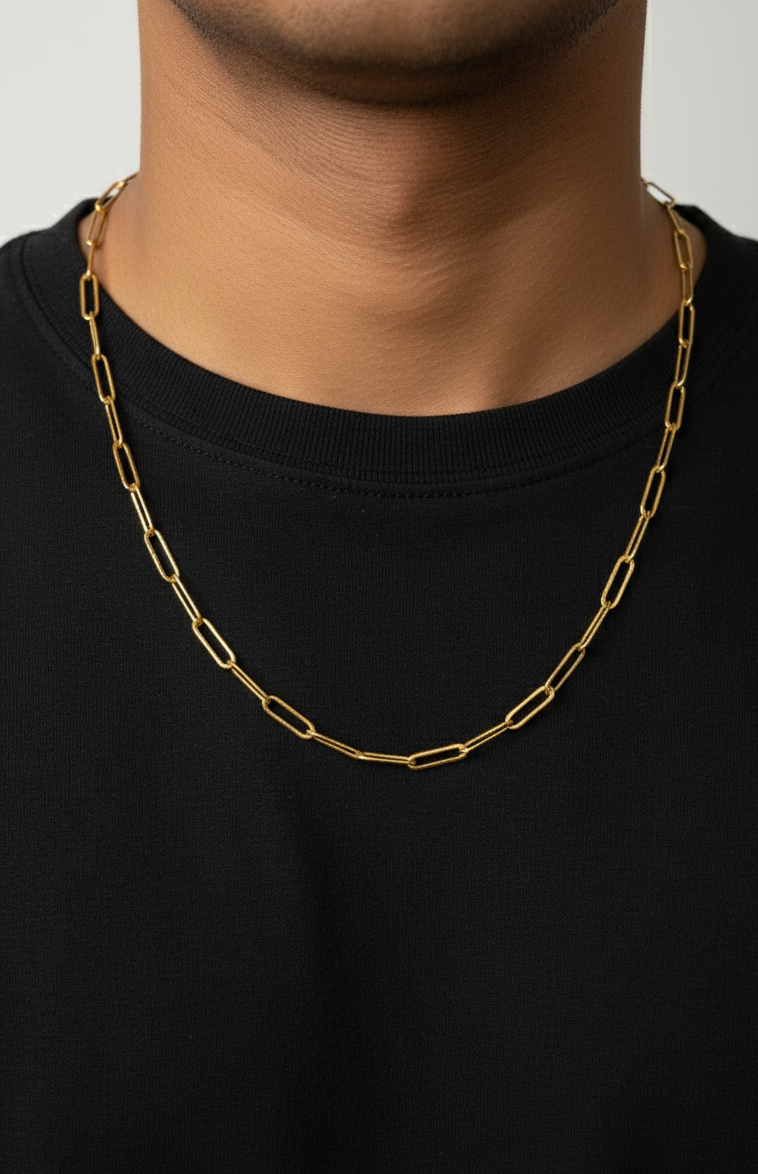 Antitarnish Unisex 5mm Paperclip Chain 18K Gold Plated