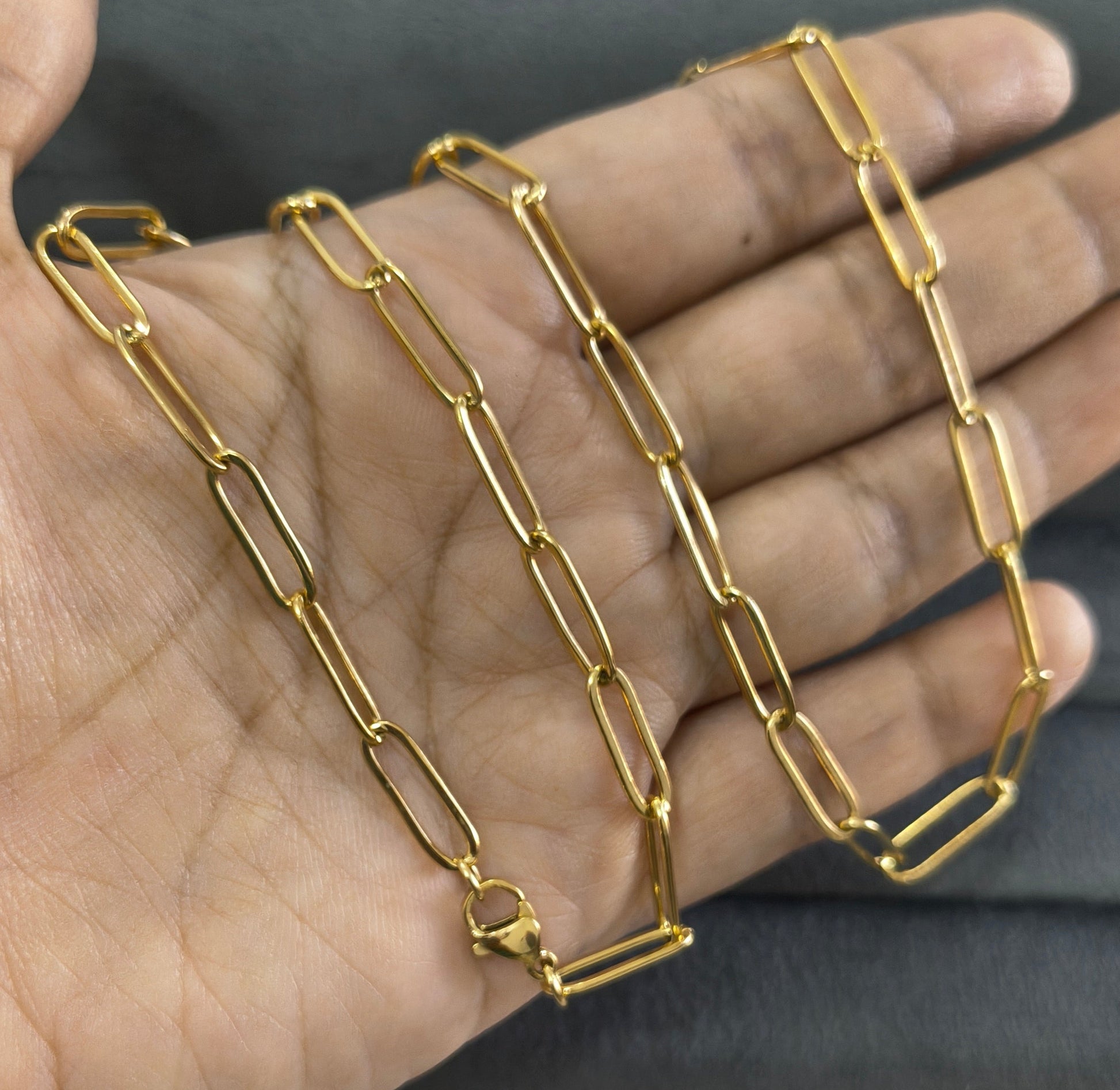 Antitarnish Unisex 5mm Paperclip Chain 18K Gold Plated