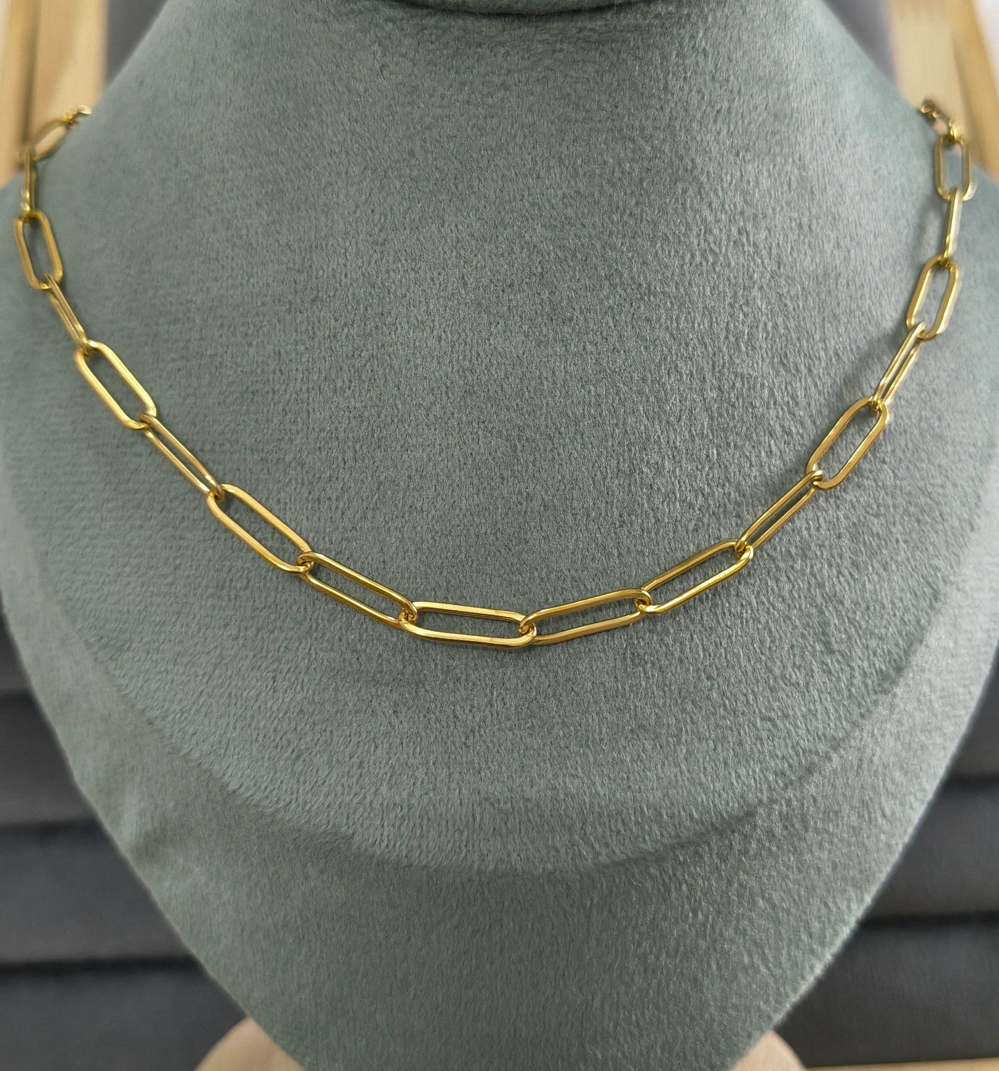 Antitarnish Unisex 5mm Paperclip Chain 18K Gold Plated