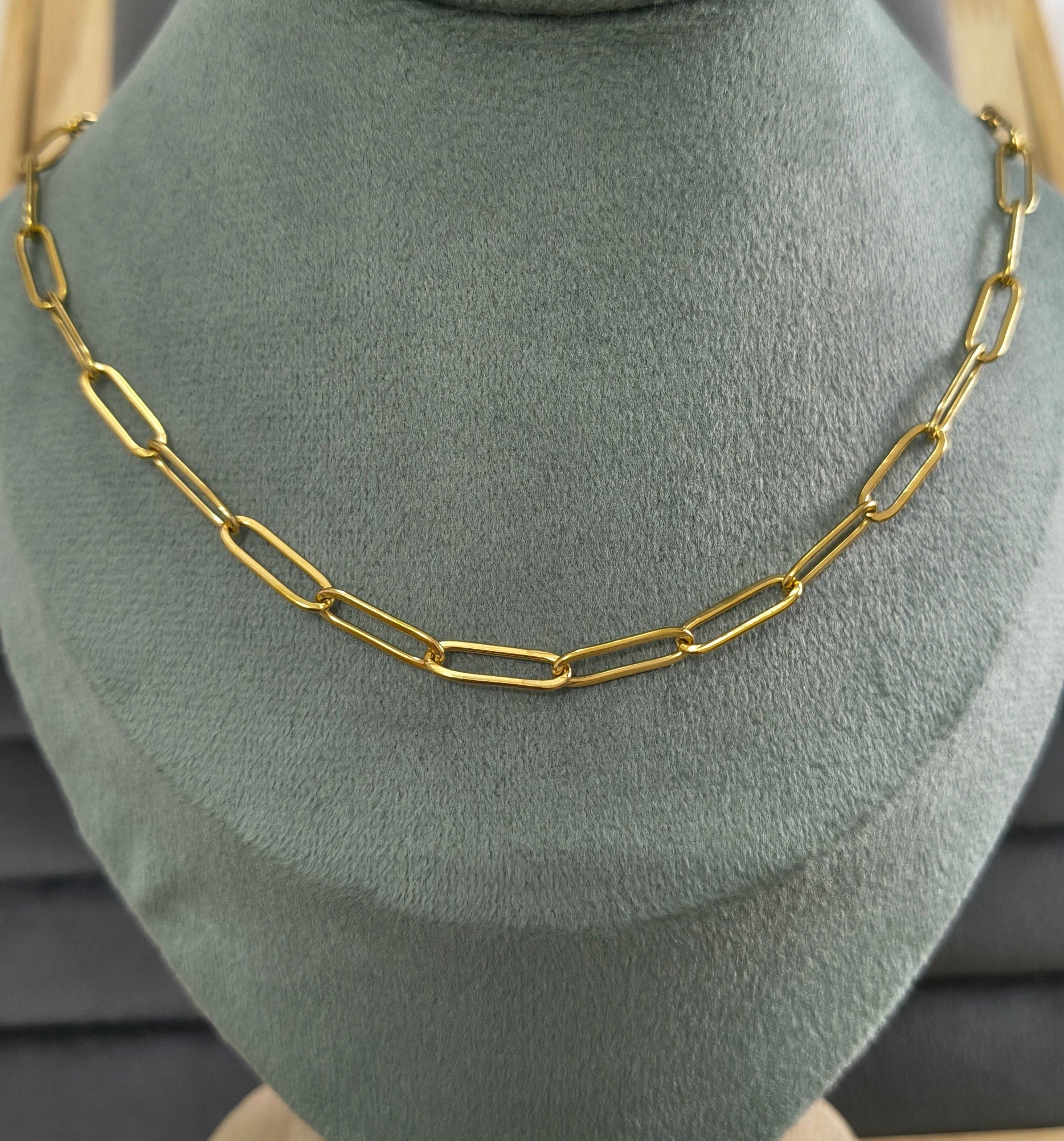 Antitarnish Unisex 5mm Paperclip Chain 18K Gold Plated