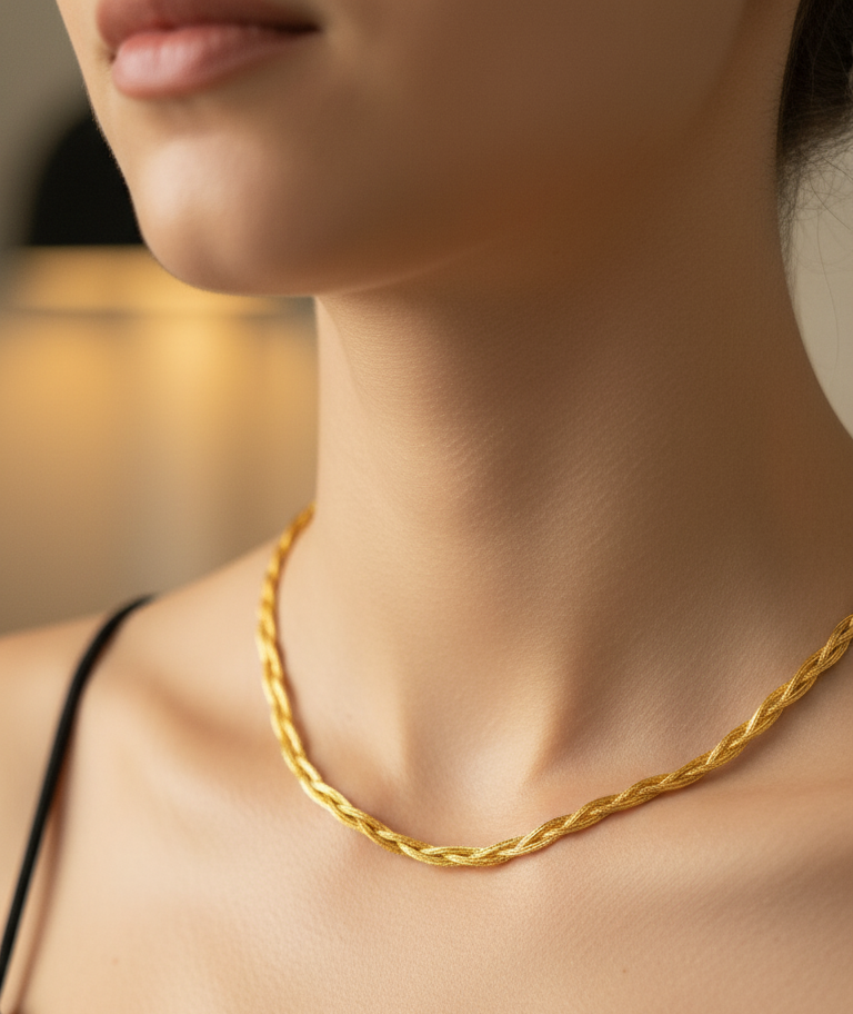 Antitarnish Unisex Braided Snake Chain 18K Gold Plated
