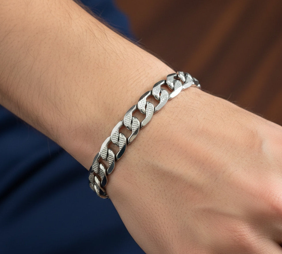 Antitarnish Unisex Cuban Chain Bracelet Silver Plated